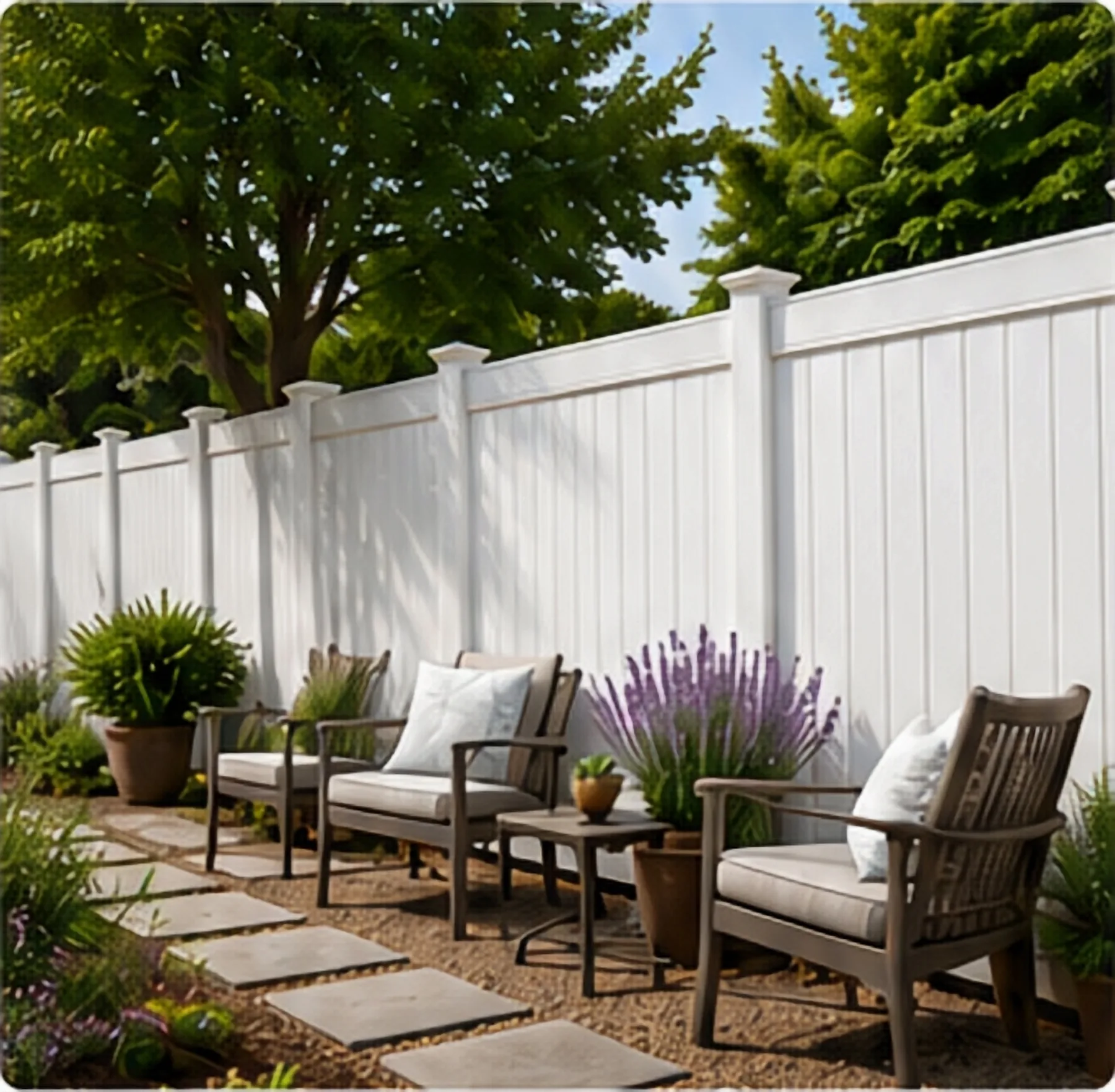 Close detail of a pvc fence installation
