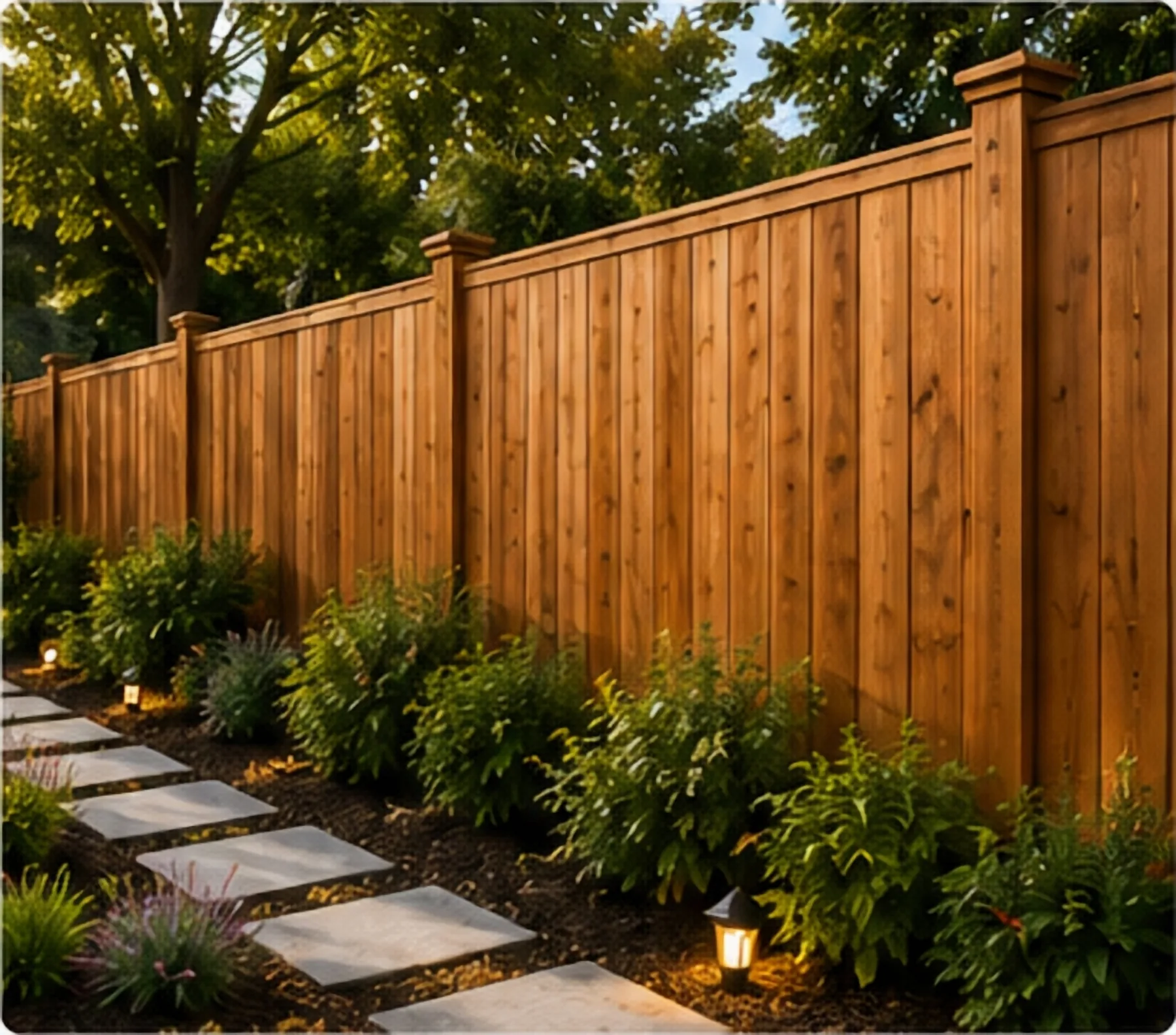 Close detail of a wood fence installation